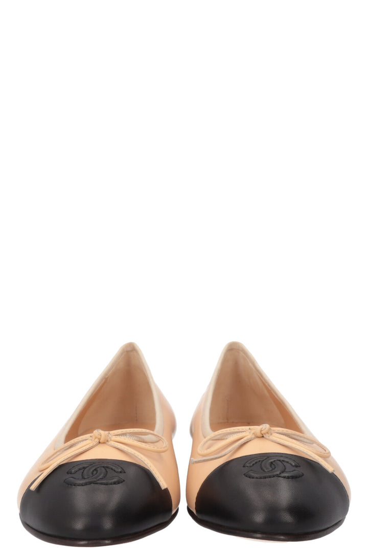 CHANEL Classic Ballet Flats Nude Black