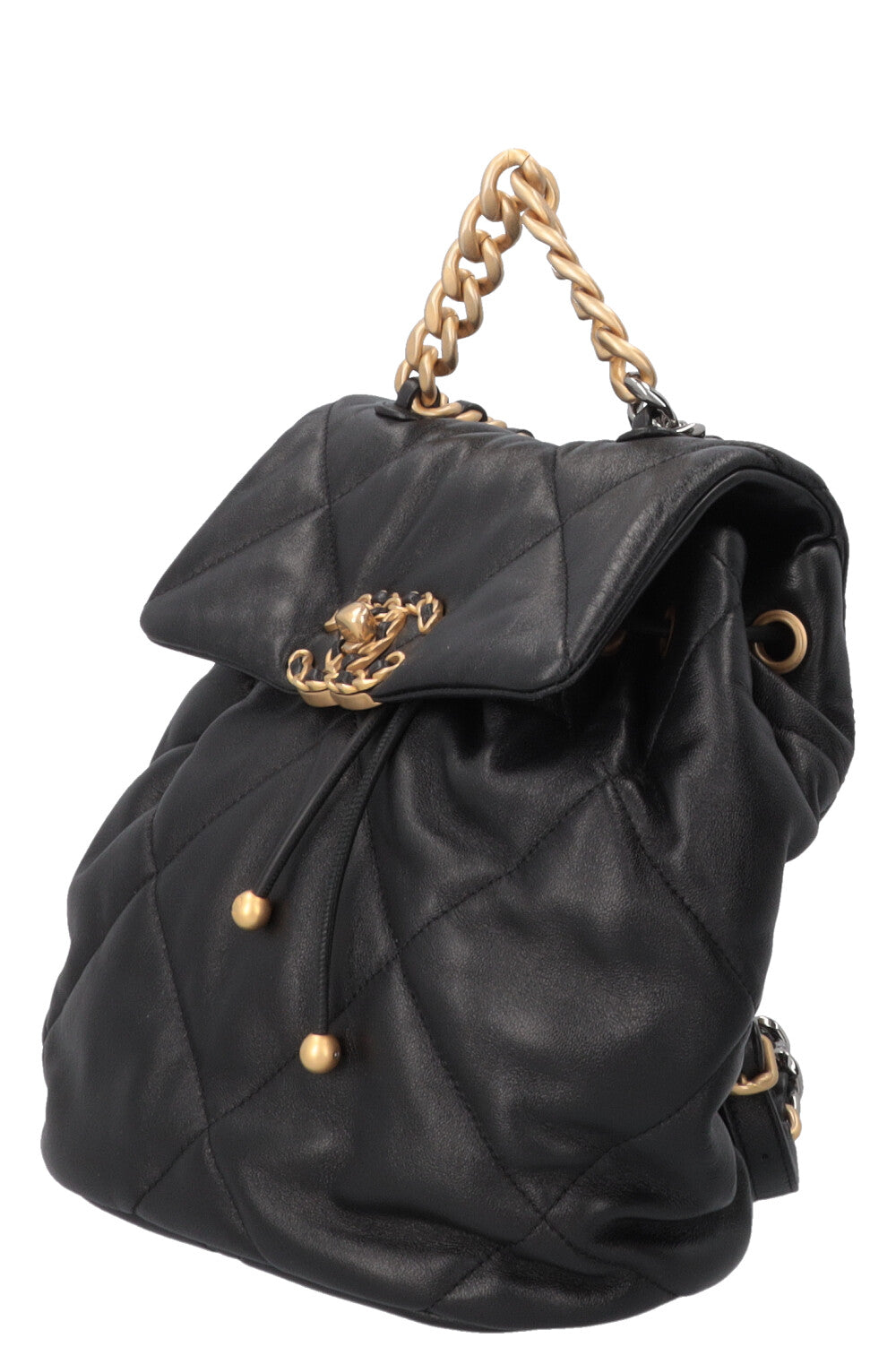 CHANEL 19 Shiny Backpack Leather Black