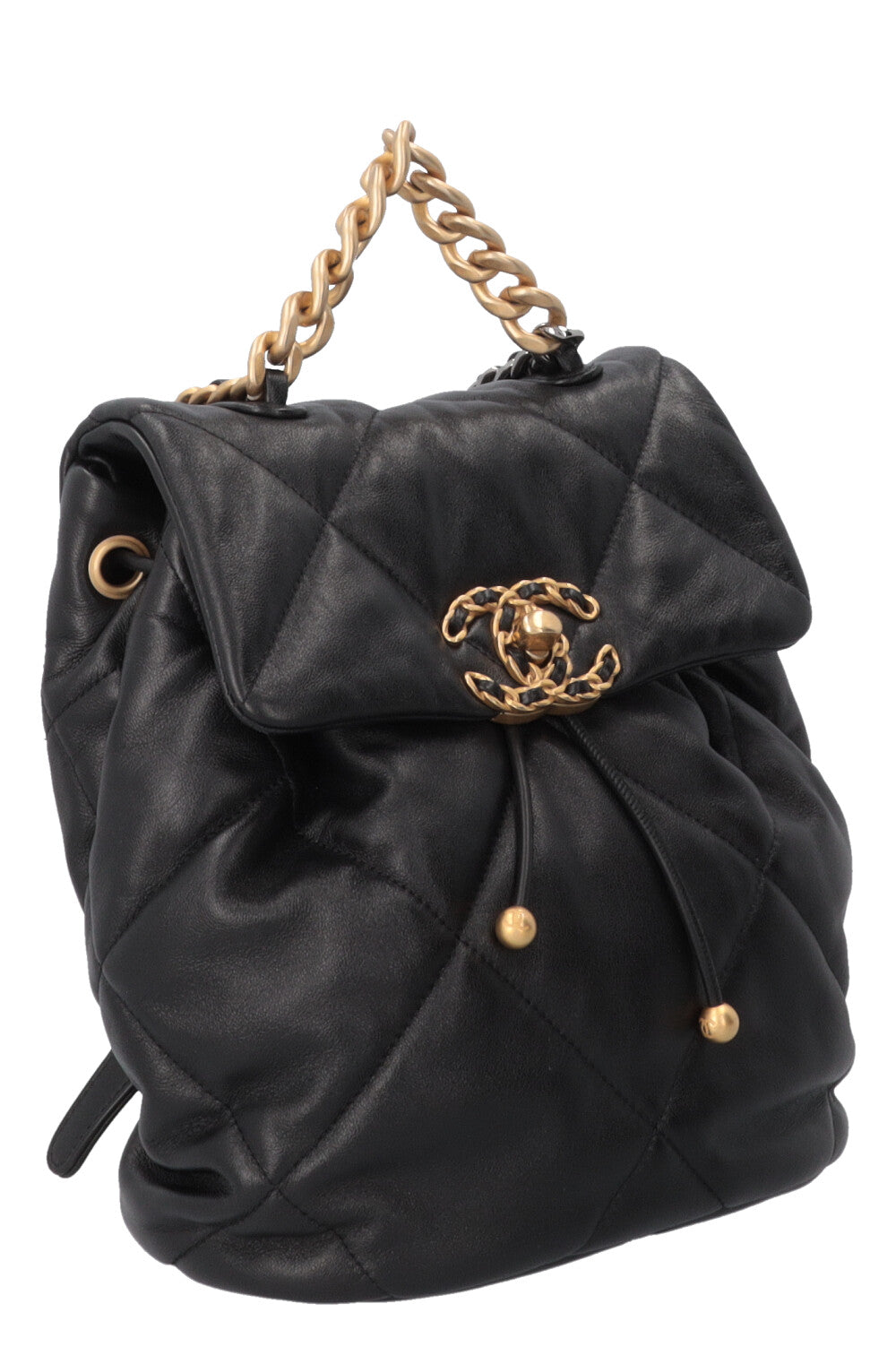 CHANEL 19 Shiny Backpack Leather Black