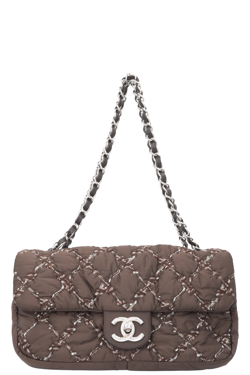 CHANEL Nylon Quilted Single Flap Bag Brown