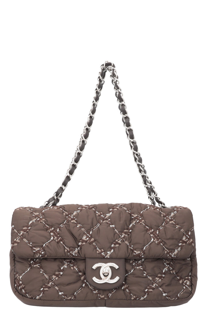 CHANEL Nylon Quilted Single Flap Bag Brown