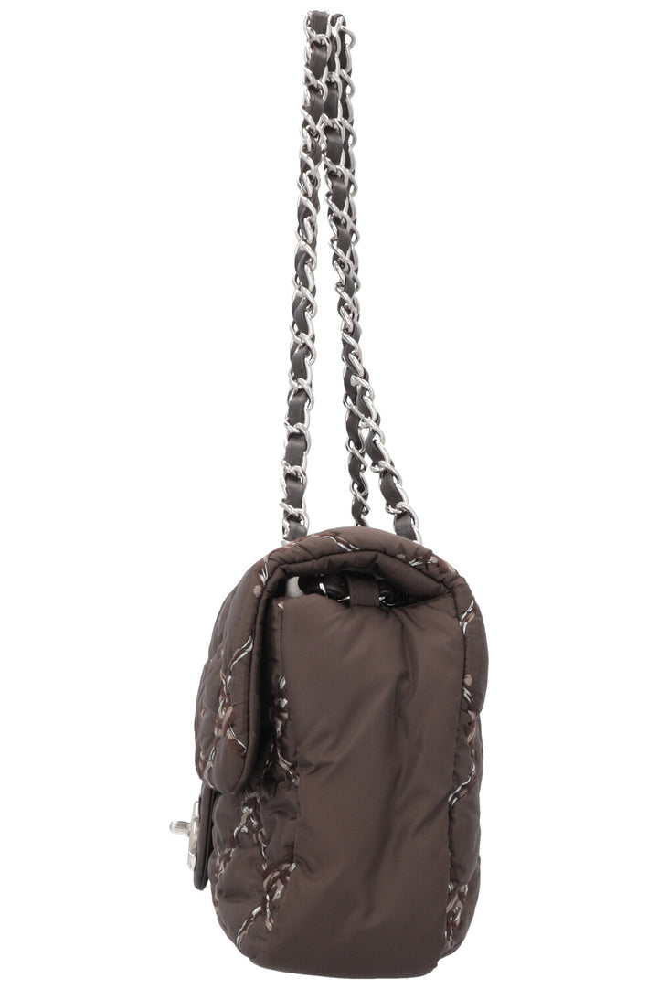 CHANEL Nylon Quilted Single Flap Bag Brown