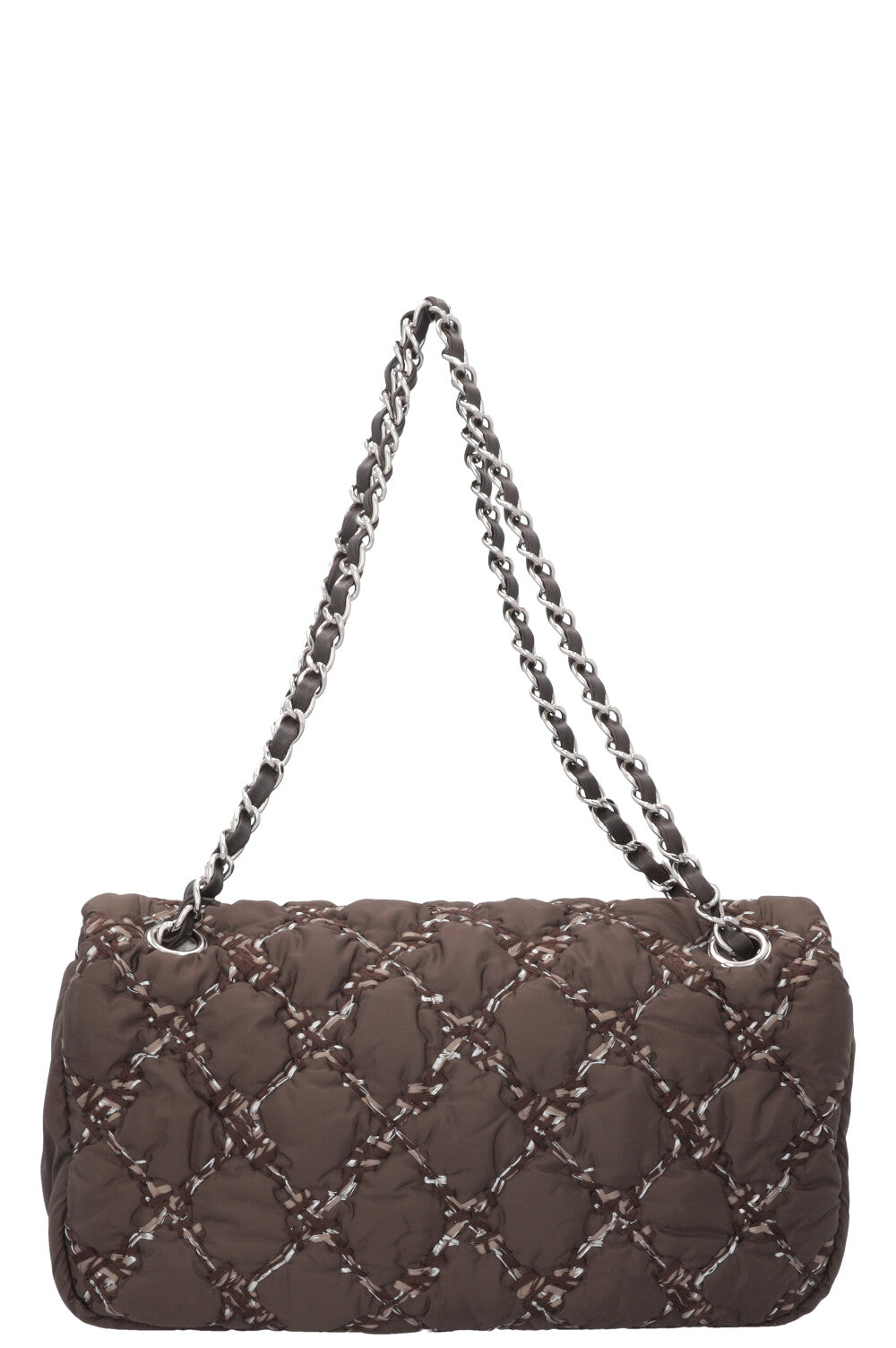 CHANEL Nylon Quilted Single Flap Bag Brown