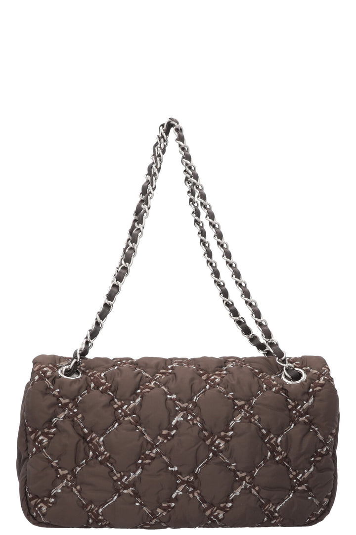 CHANEL Nylon Quilted Single Flap Bag Brown