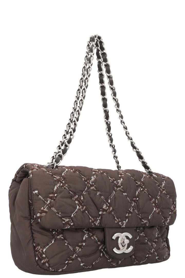 CHANEL Nylon Quilted Single Flap Bag Brown