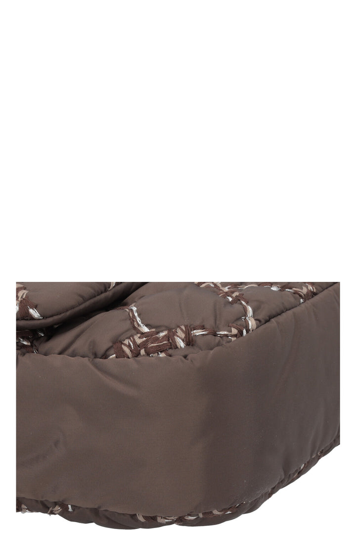 CHANEL Nylon Quilted Single Flap Bag Brown