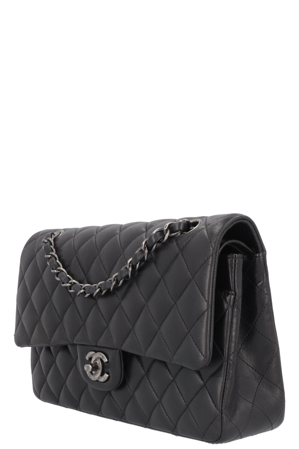 CHANEL Double Flap Bag Medium Rhodium Black
