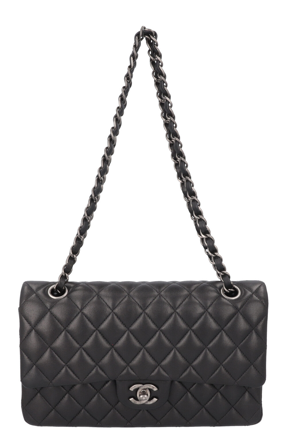 CHANEL Double Flap Bag Medium Rhodium Black