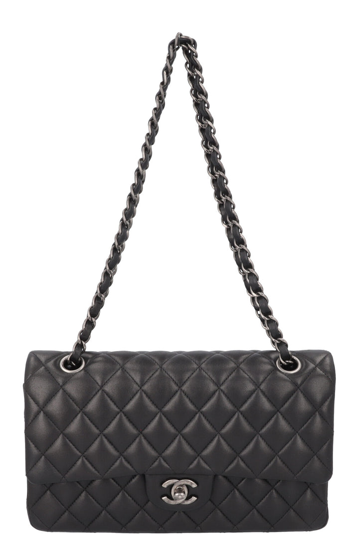 CHANEL Double Flap Bag Medium Rhodium Black