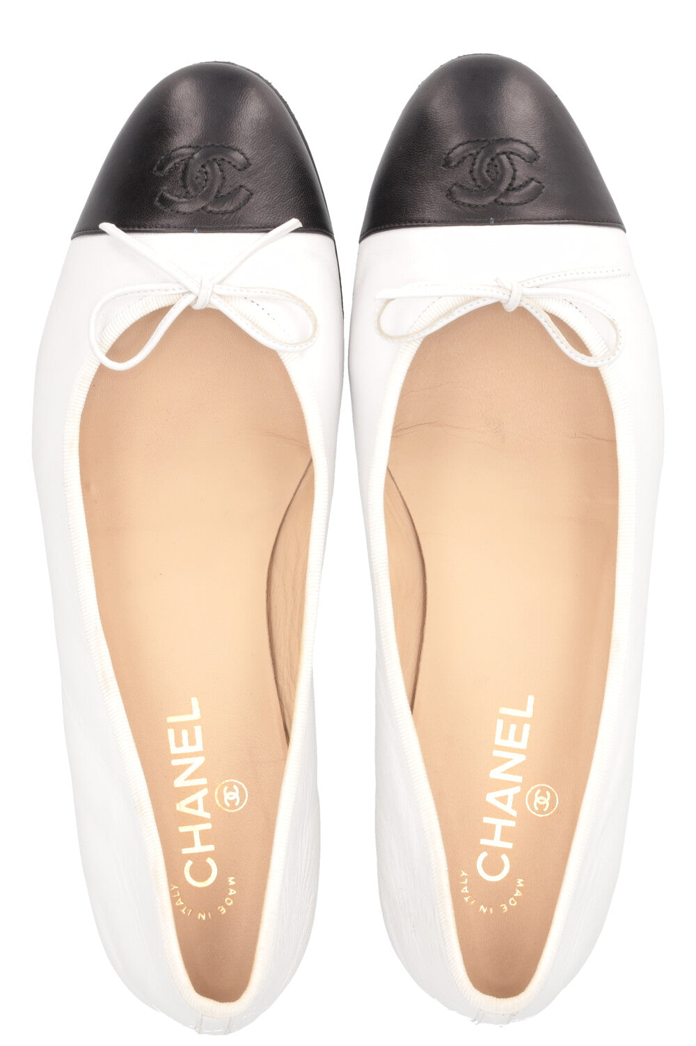 CHANEL Classic Ballet Flat White Black