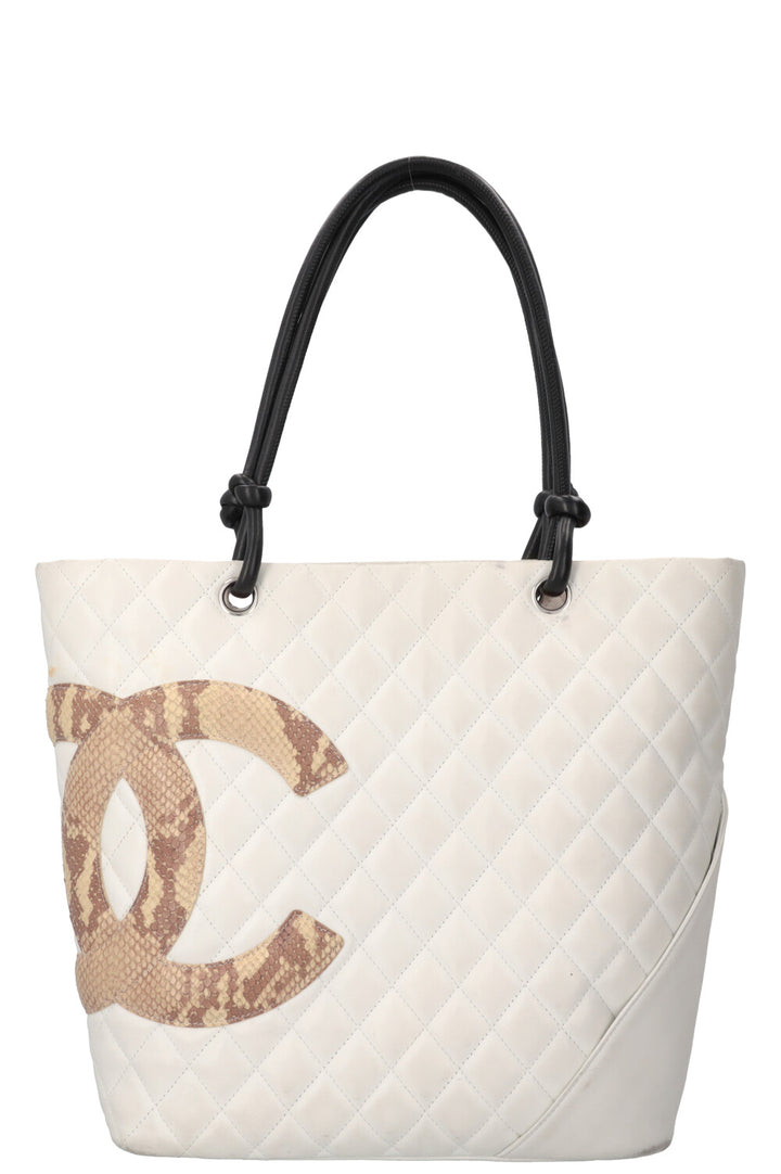 CHANEL Cambon Tote Bag Python White