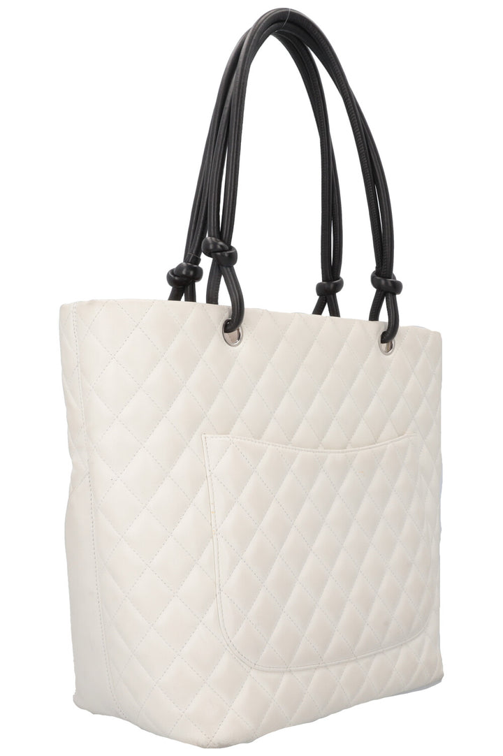 CHANEL Cambon Tote Bag Python White