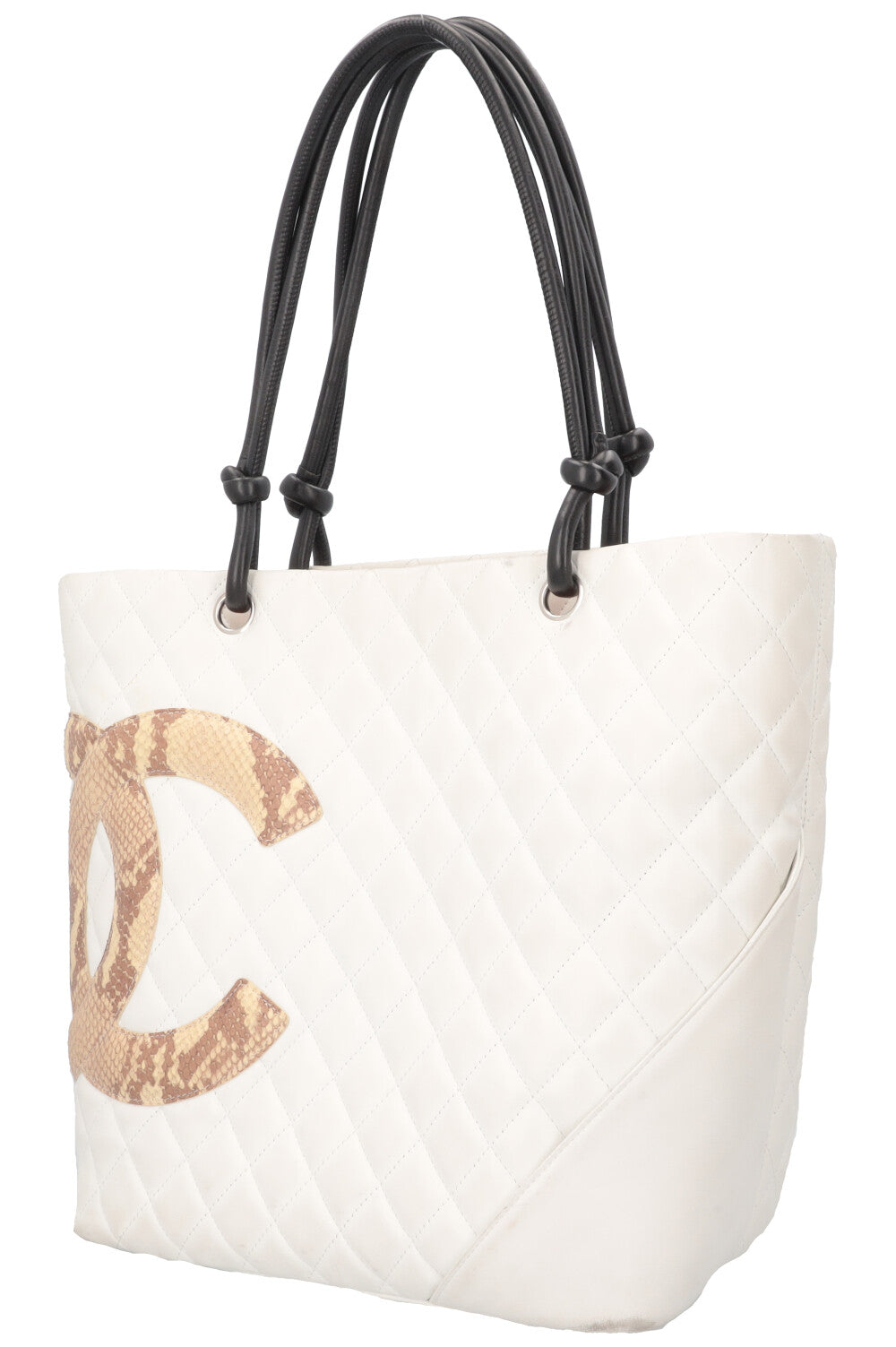 CHANEL Cambon Tote Bag Python White