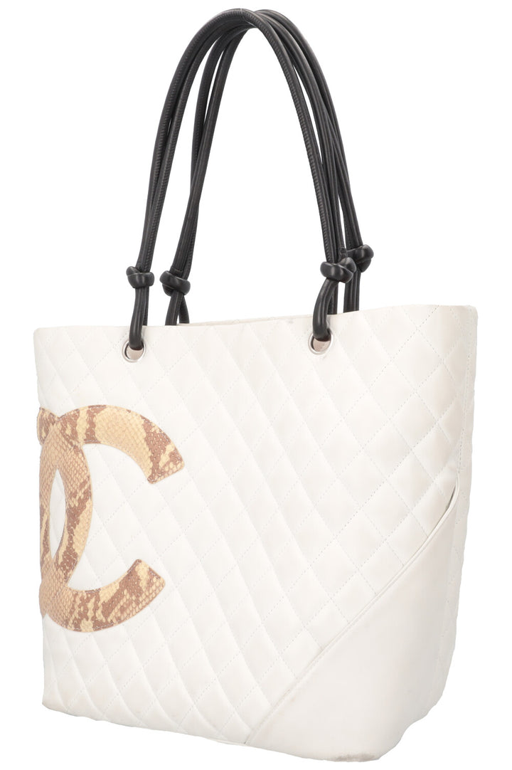 CHANEL Cambon Tote Bag Python White