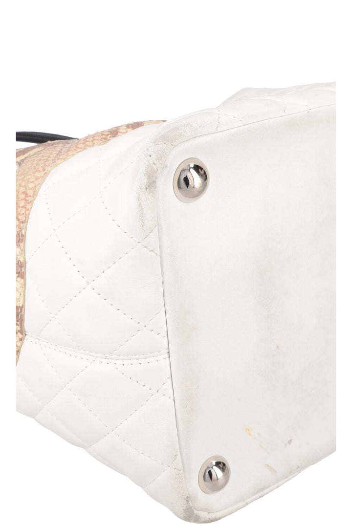 CHANEL Cambon Tote Bag Python White
