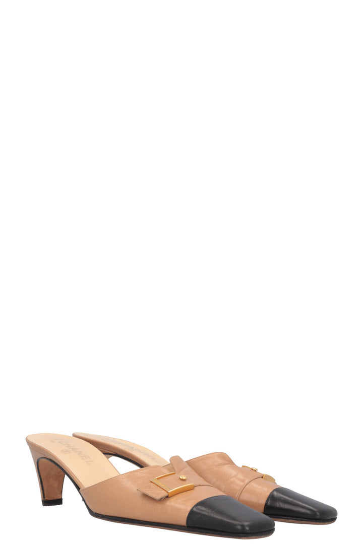 CHANEL Mules Beige Black