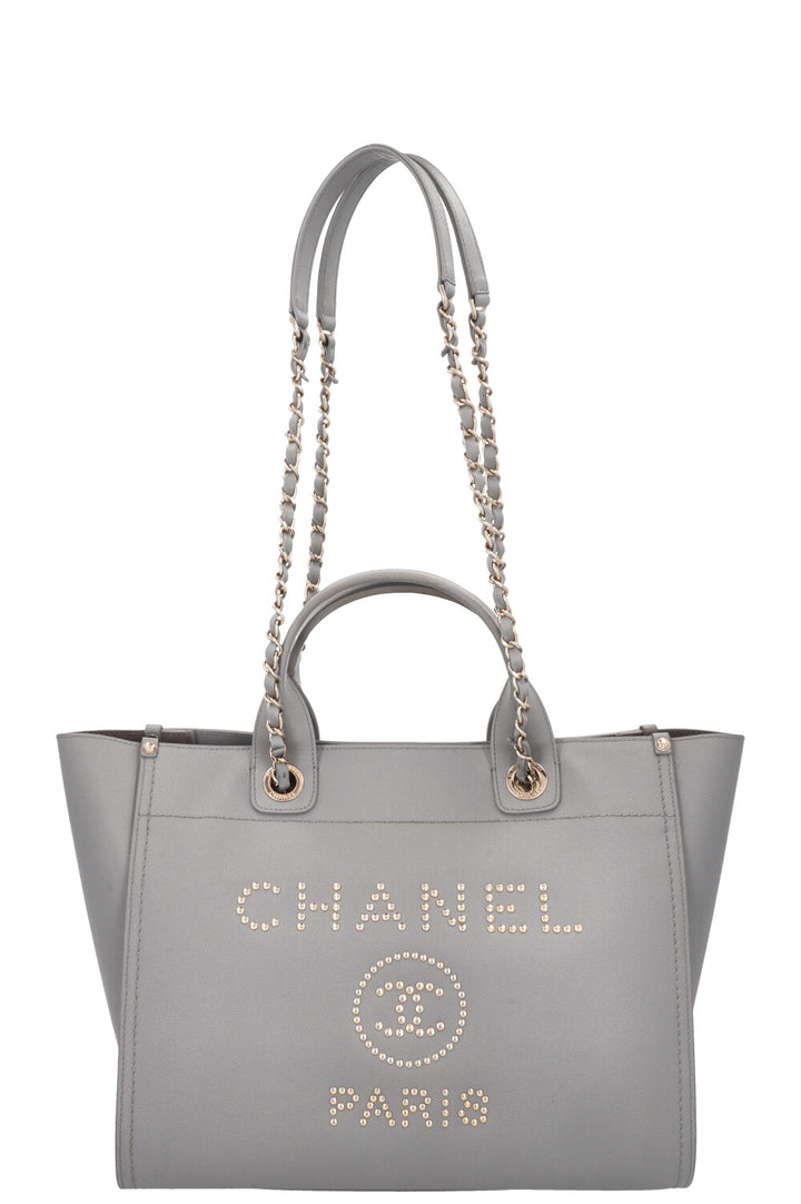 CHANEL Medium Deauville Bag Studded Leather Grey