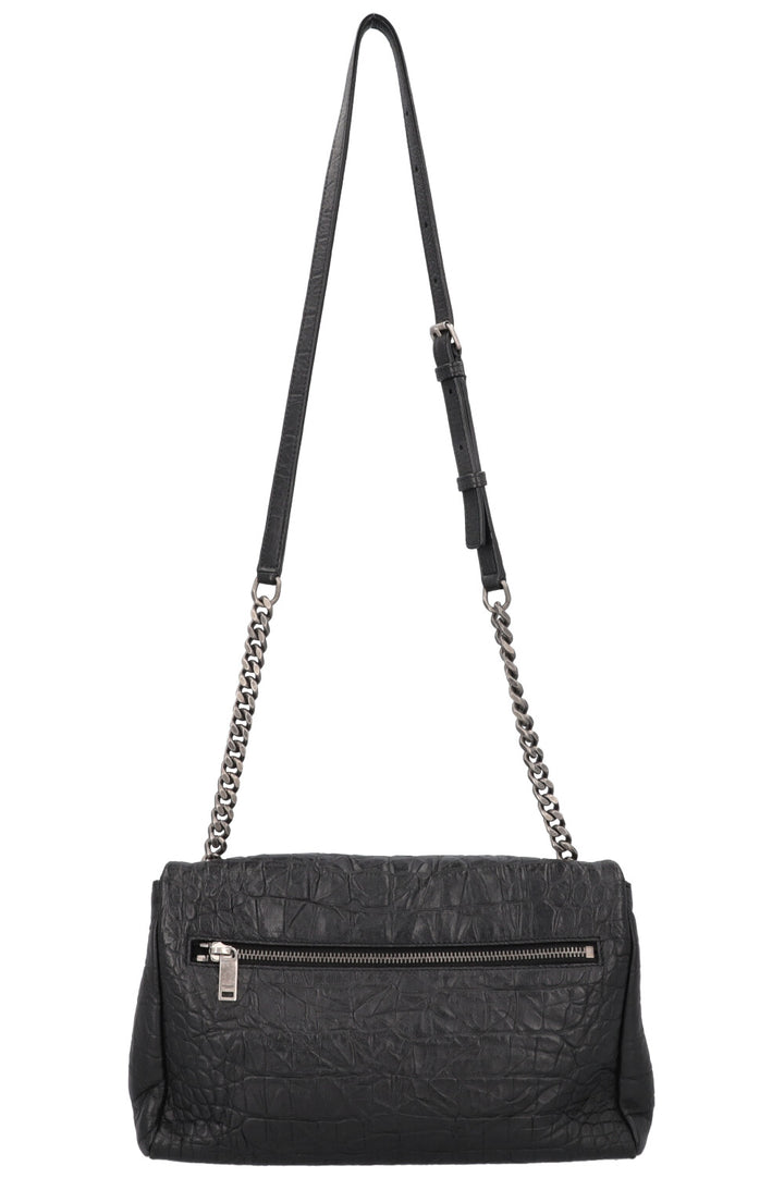 SAINT LAURENT Medium West Hollywood Shoulder Bag Croc Embossed Black