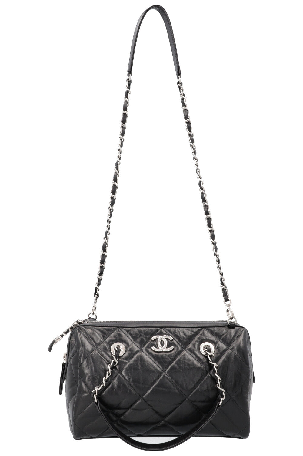 CHANEL Quilted Leather CC Small Bowling Bag Black