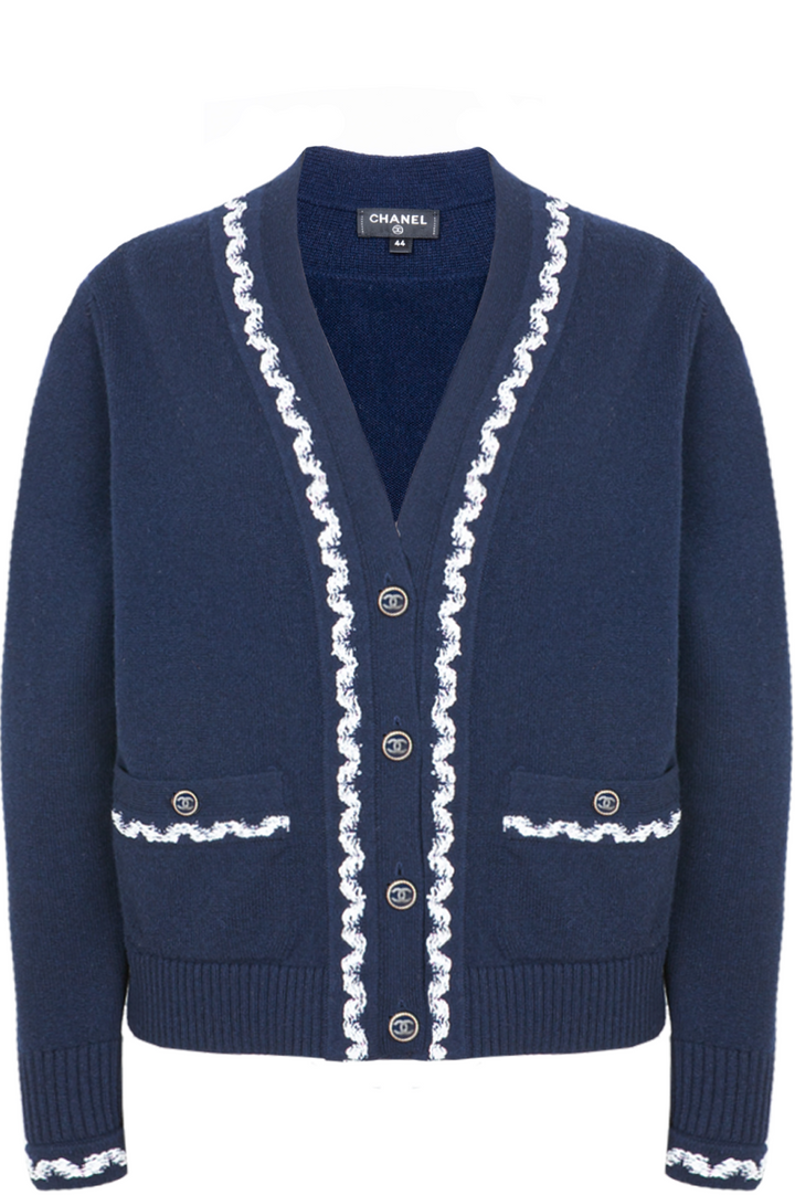 Chanel SS 2021 Patch Pocket Knit Cardigan Navy