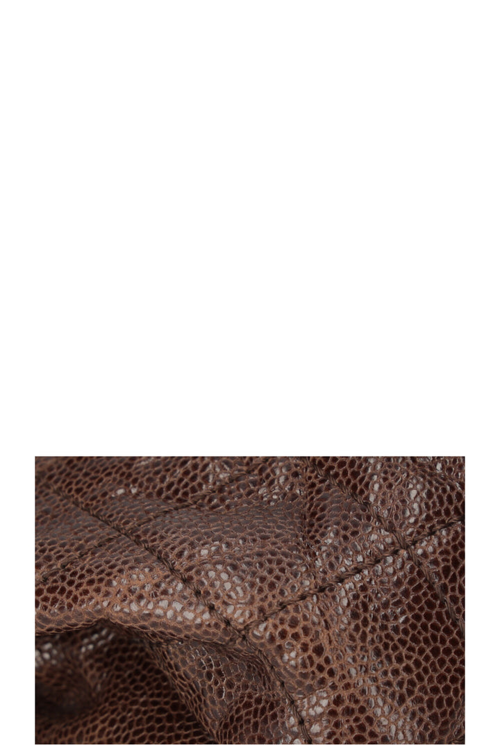 CHANEL Elastic Flap Bag Quilted Glazed Caviar Brown