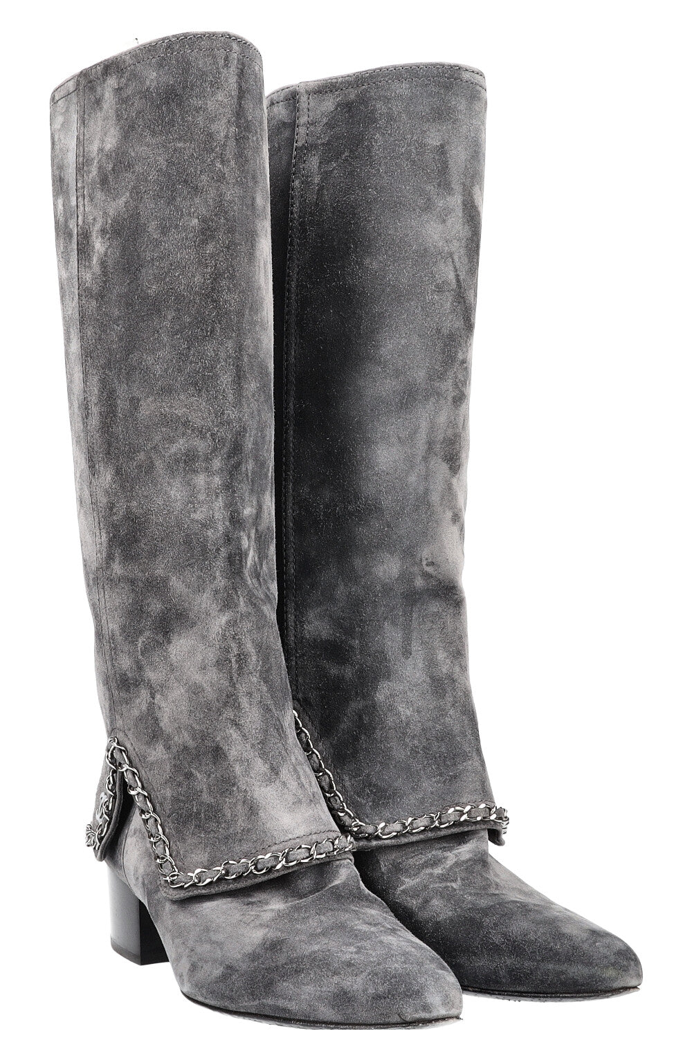CHANEL Boots with Chain Suede Grey REAWAKE