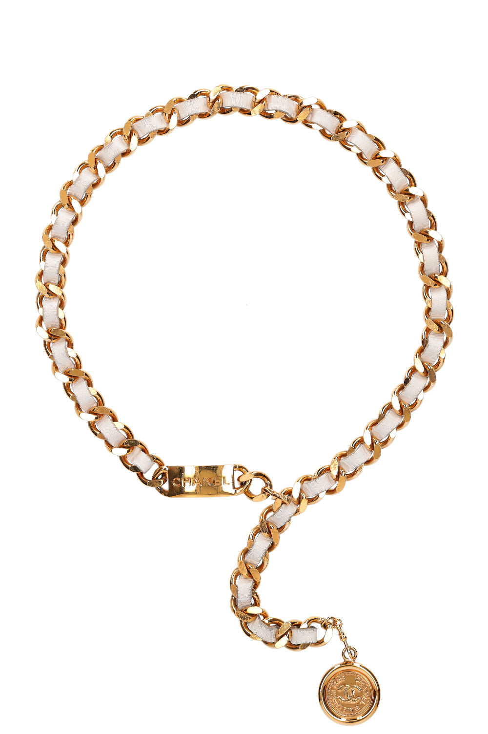 CHANEL Vintage Coin Belt White Leather REAWAKE