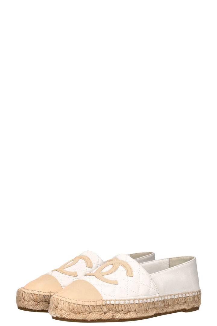 CHANEL Espadrilles Flats Quilted White