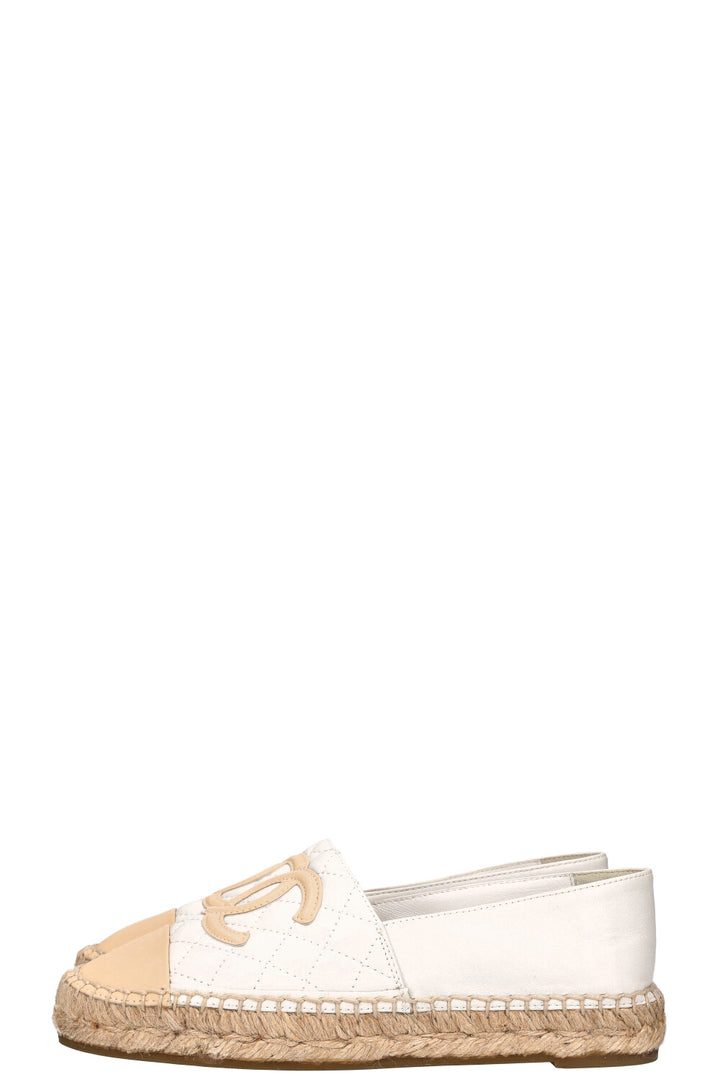 CHANEL Espadrilles Flats Quilted White