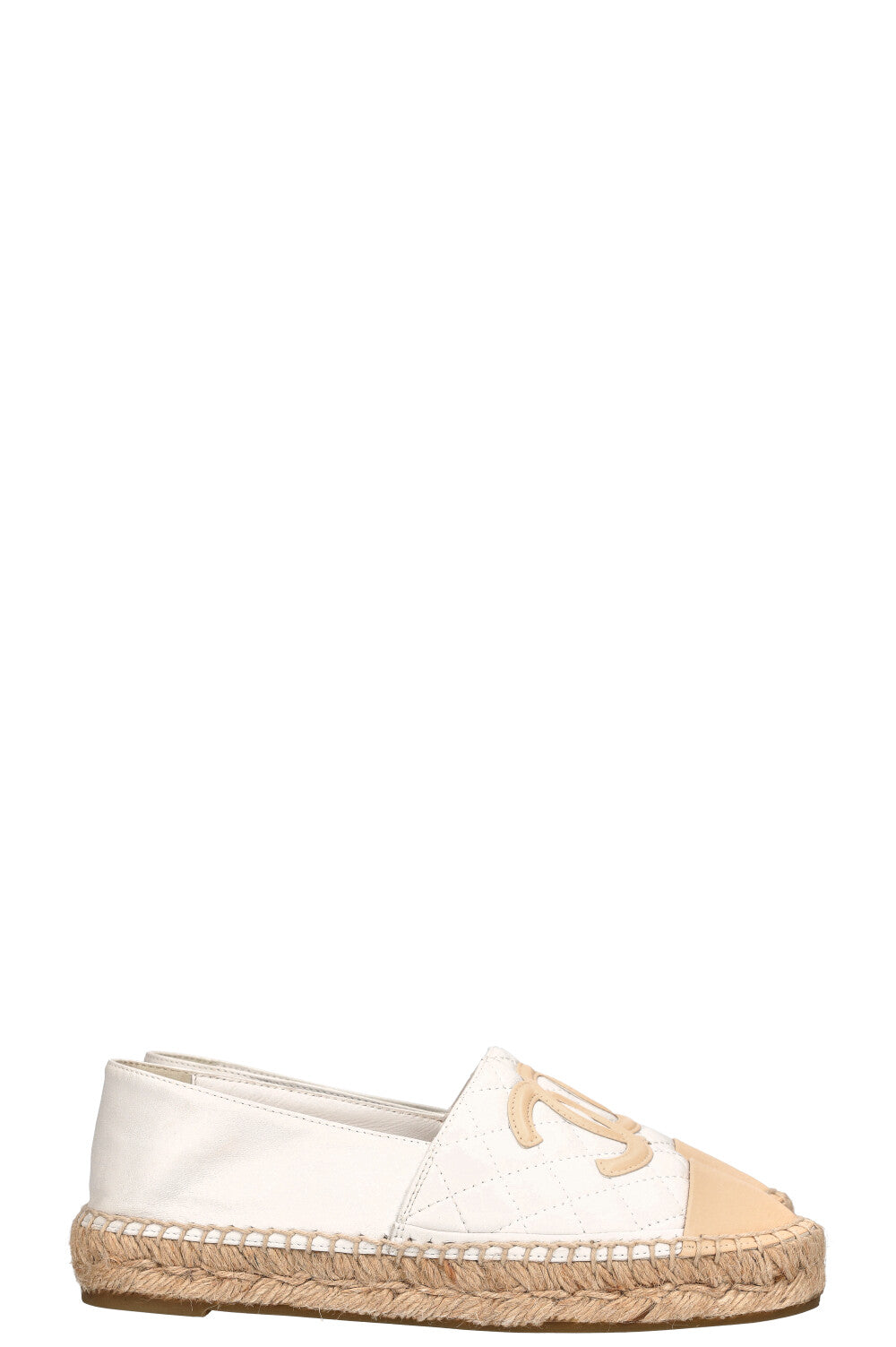 CHANEL Espadrilles Flats Quilted White
