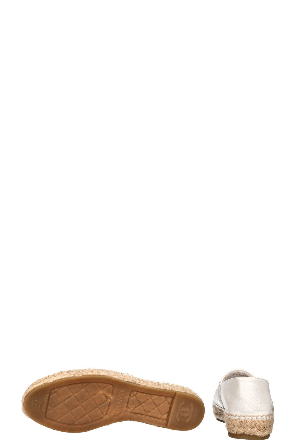CHANEL Espadrilles Flats Quilted White