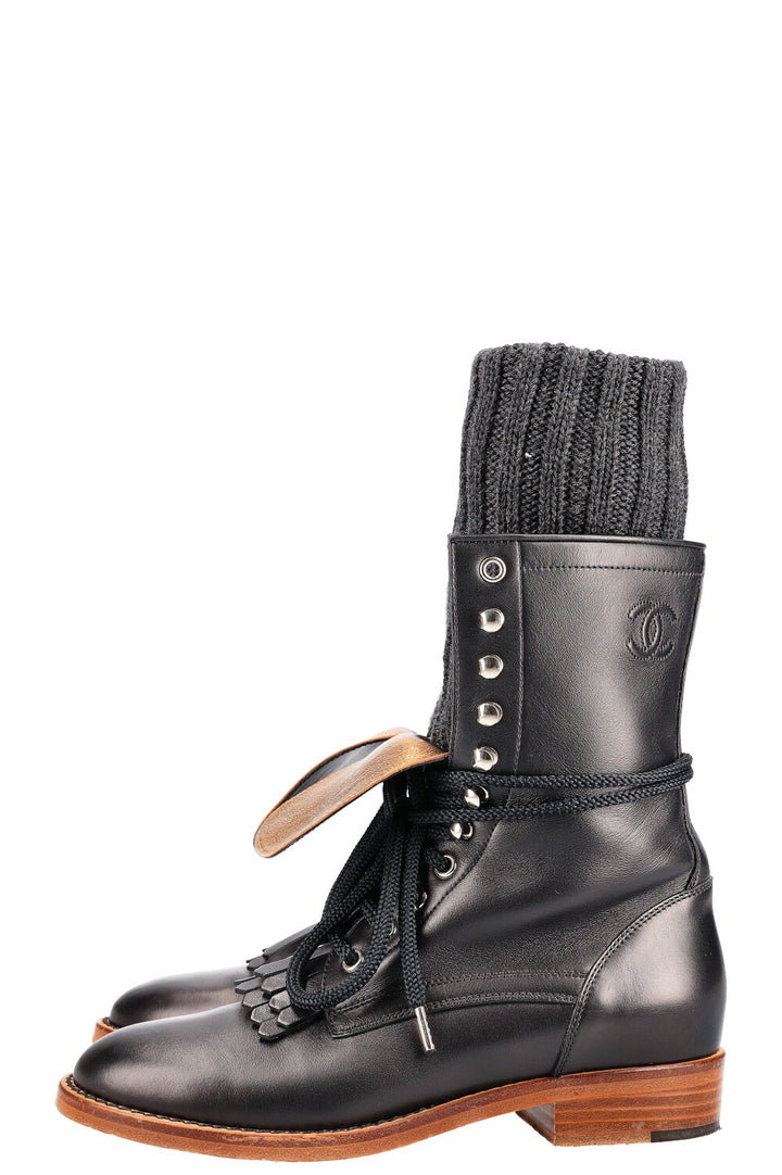 CHANEL Combat Boots with Socks Black & Gold