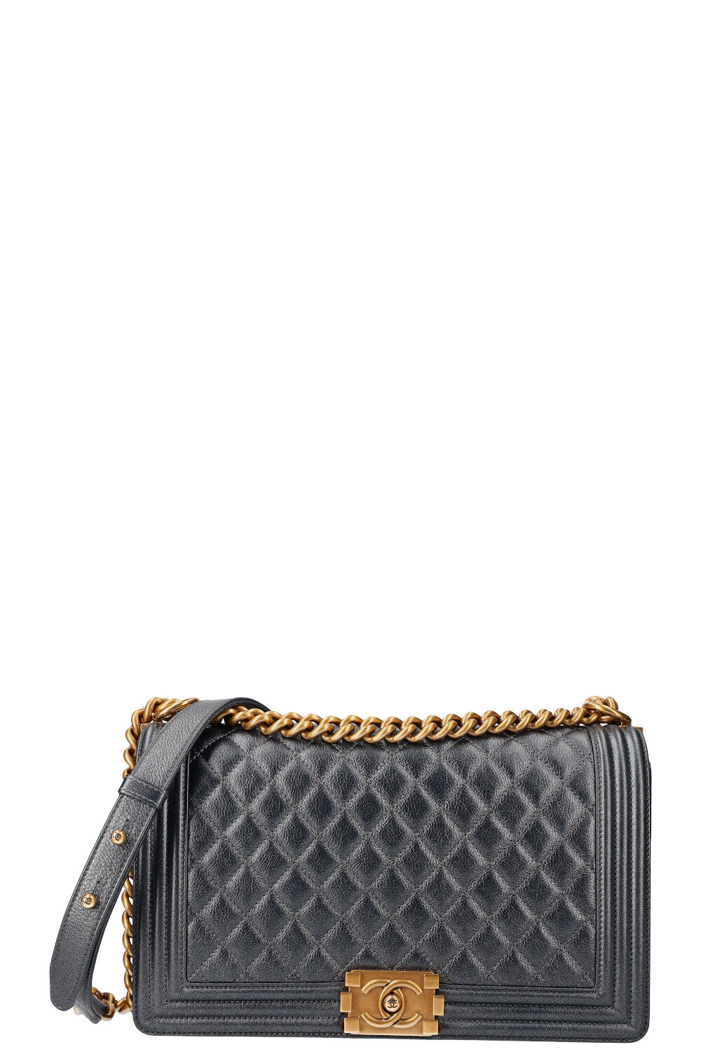 CHANEL Boy Bag Large Metallic Blue REAWAKE