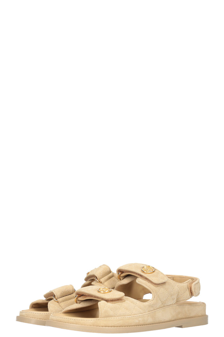 CHANEL Dad Sandals Suede Beige