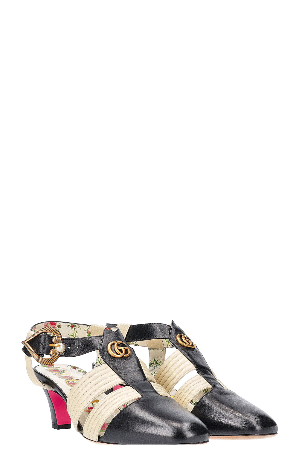 GUCCI Heels Black White Heart Buckle REAWAKE
