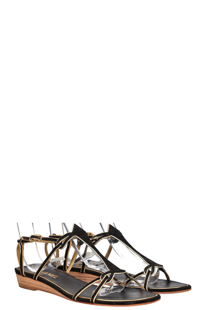 CHANEL Flats Black Gold