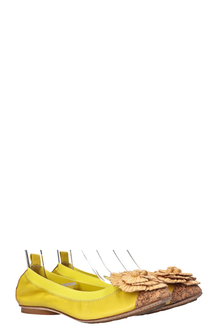 CHANEL Raffia Flats Yellow