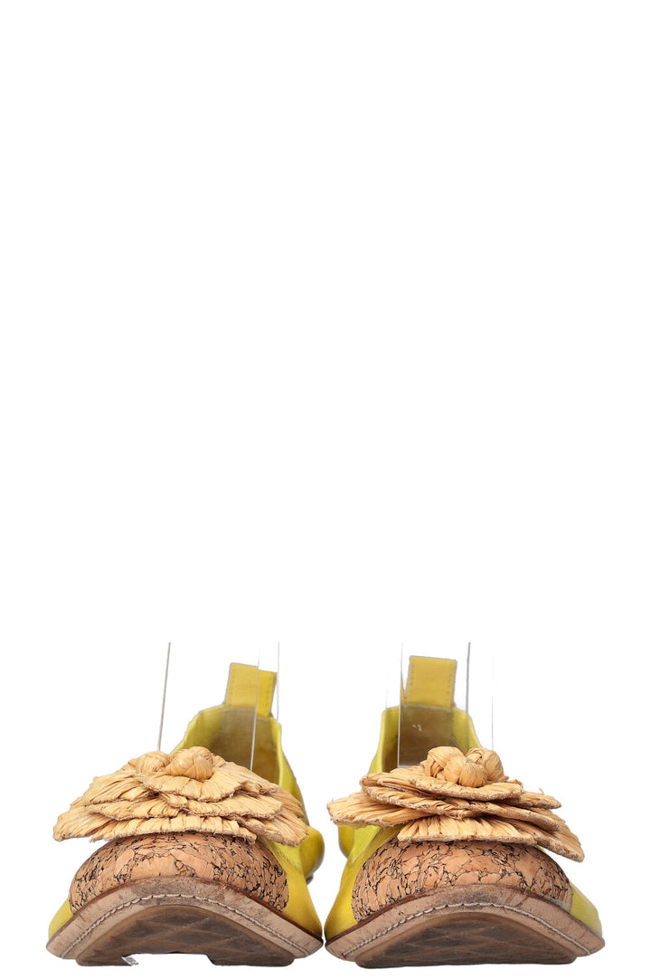 CHANEL Raffia Flats Yellow
