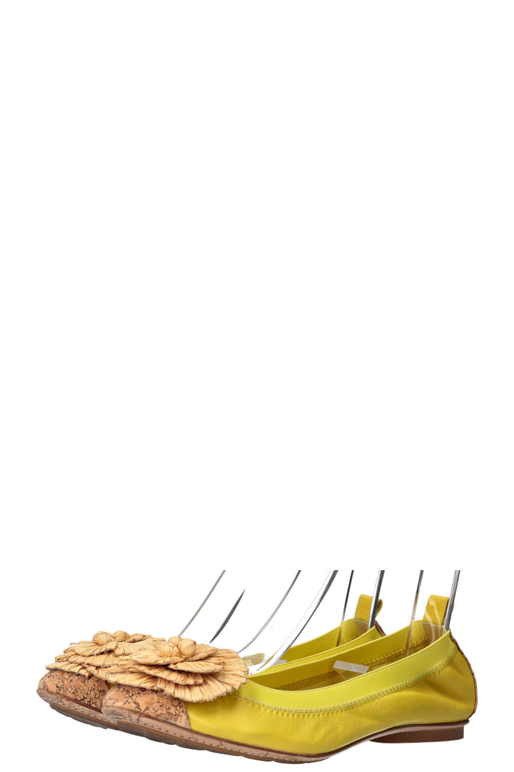 CHANEL Raffia Flats Yellow