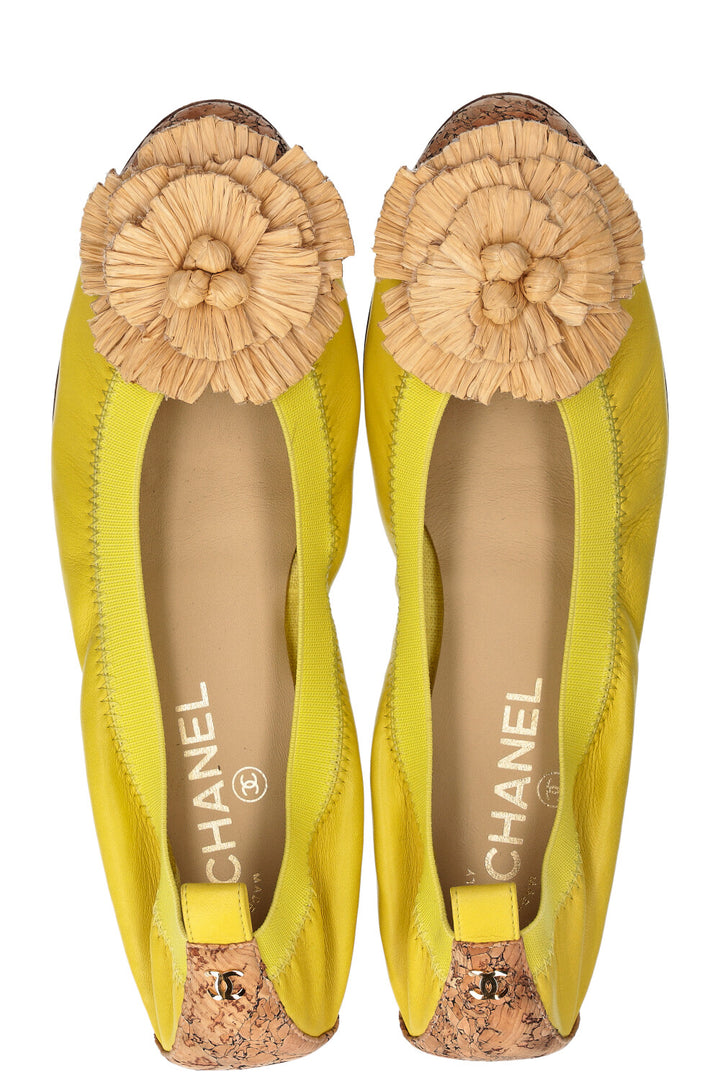CHANEL Raffia Flats Yellow