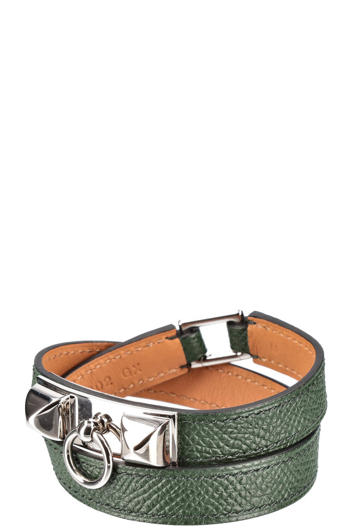 HERMÈS Bracelet Rivale Double Tour Epsom Cuir Vert Anglais
