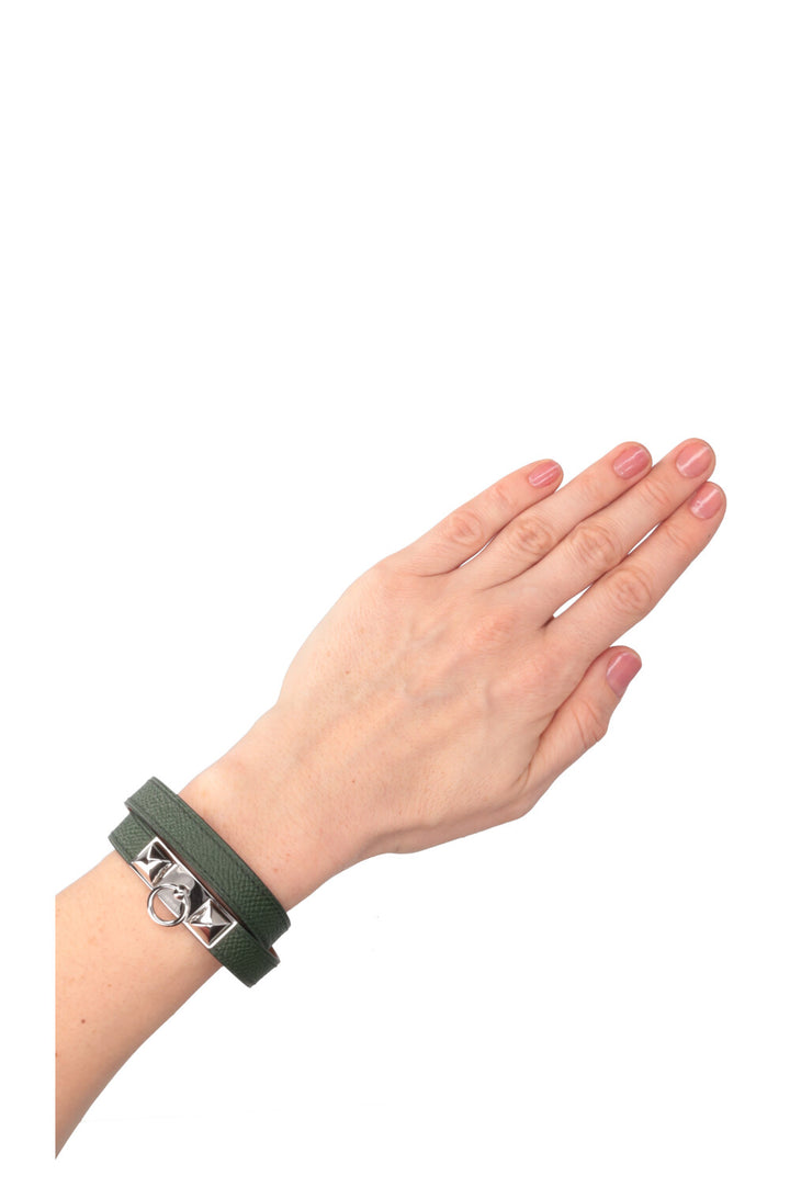 HERMÈS Bracelet Rivale Double Tour Epsom Cuir Vert Anglais