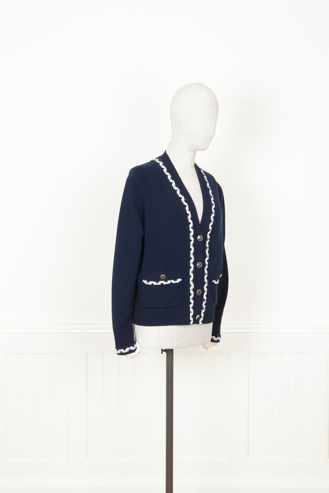 CHANEL 2021 Patch Pocket Knit Cardigan Navy