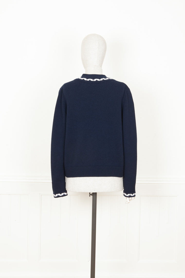 CHANEL 2021 Patch Pocket Knit Cardigan Navy