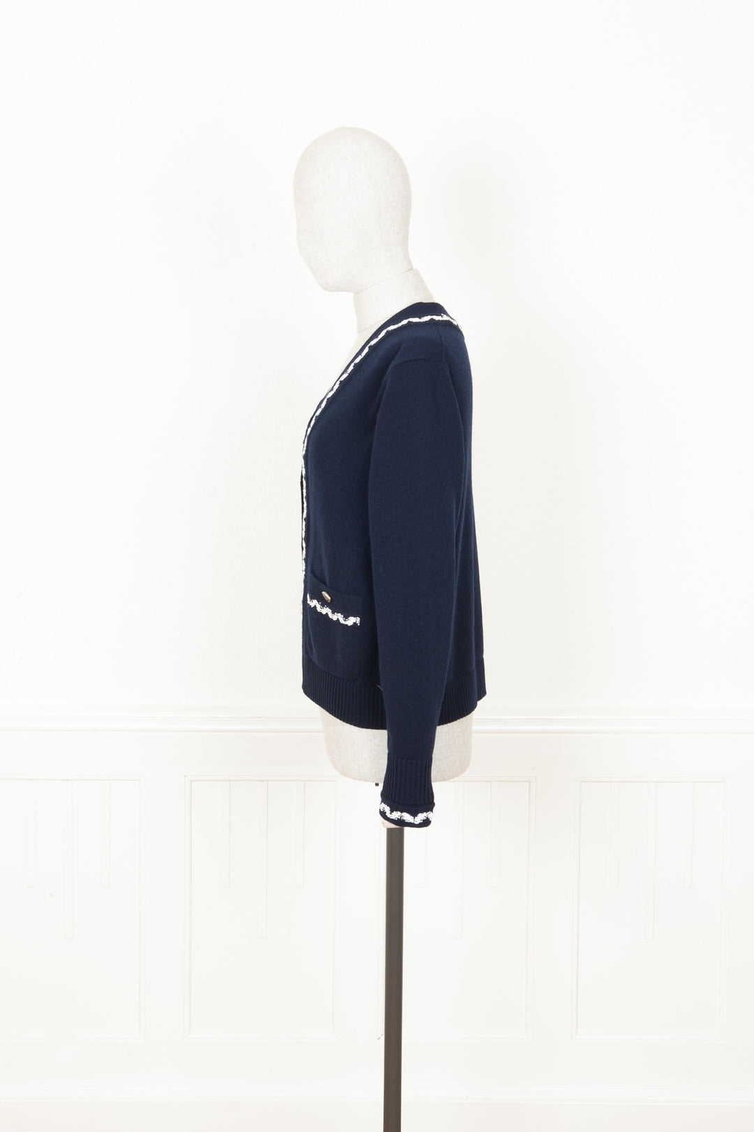 CHANEL 2021 Patch Pocket Knit Cardigan Navy