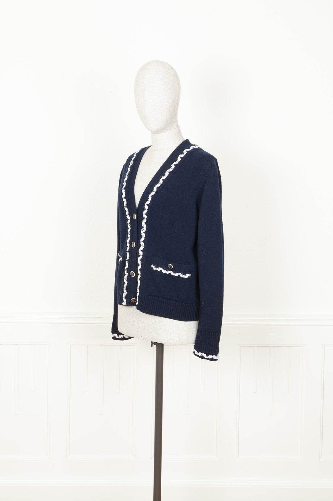 CHANEL 2021 Patch Pocket Knit Cardigan Navy