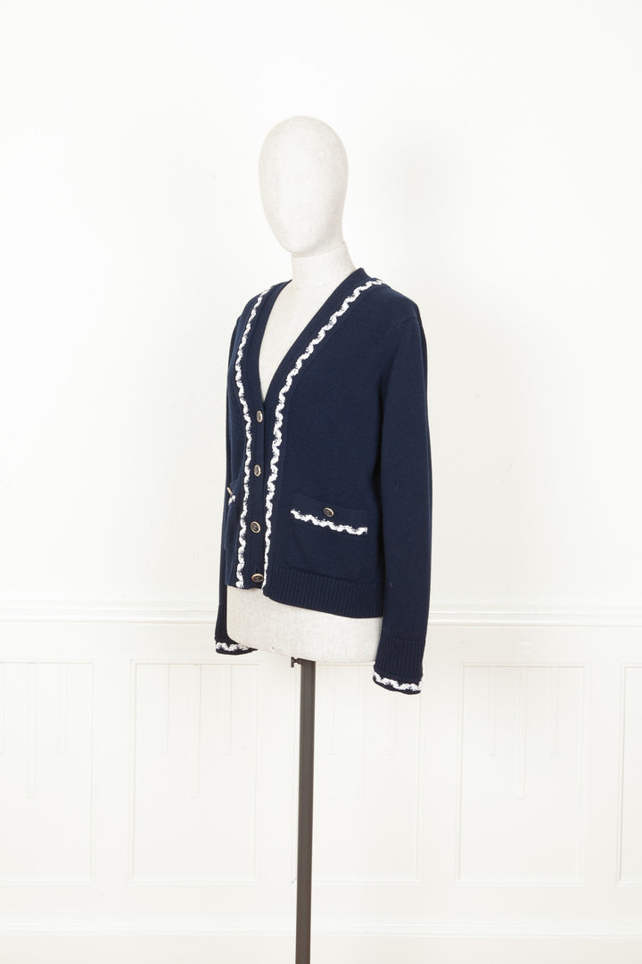 CHANEL 2021 Patch Pocket Knit Cardigan Navy