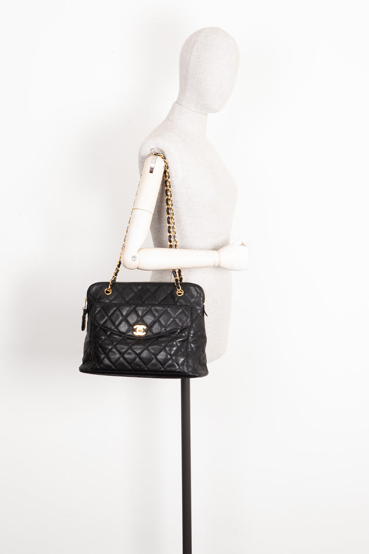 CHANEL Vintage Front Pocket Bag Caviar Black