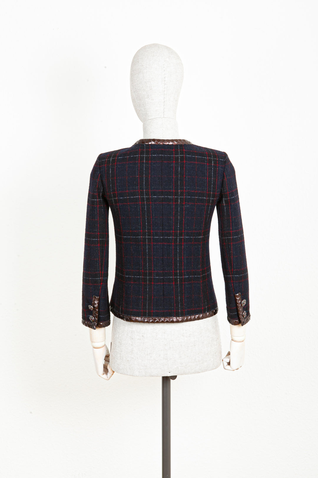 CHANEL Jacket Tartan Navy with Python Application