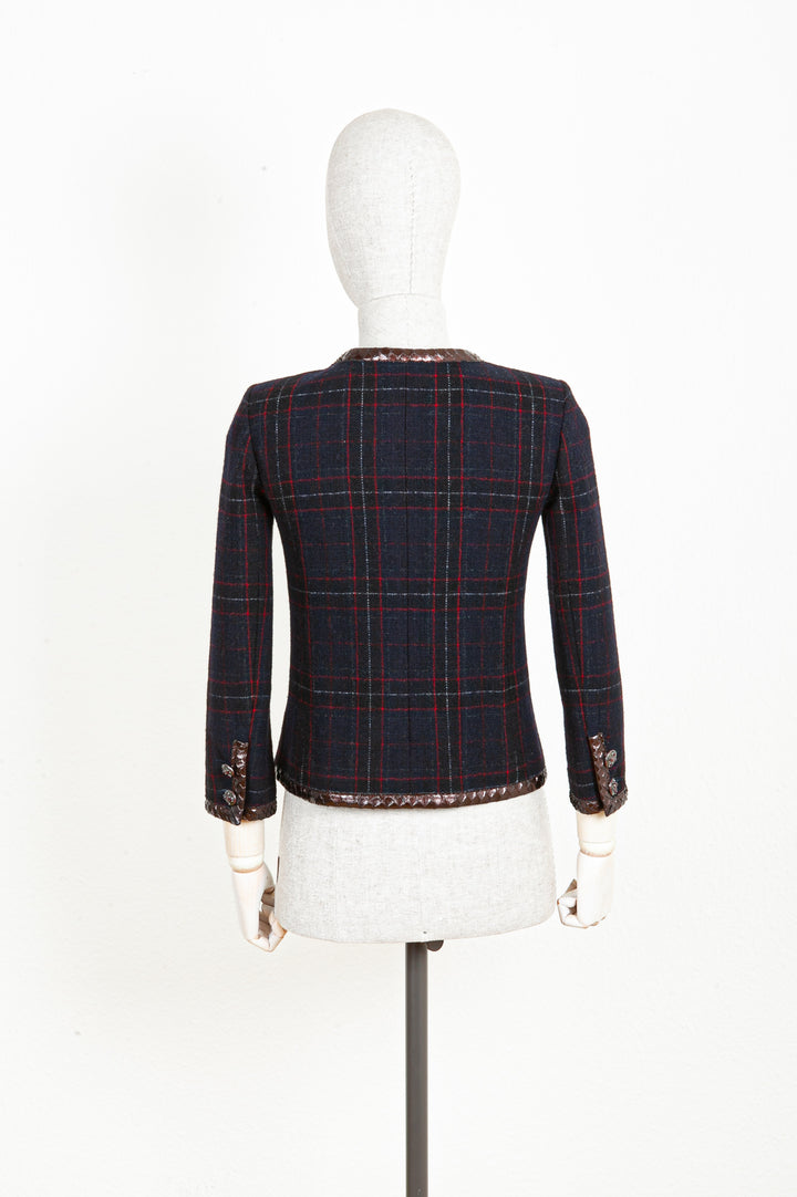 CHANEL Jacket Tartan Navy with Python Application